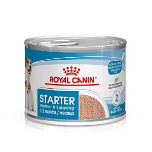 Royal Canin puppy starter mousse. Voor puppy's van 1-2 maanden. De moeder mag er ook van eten.